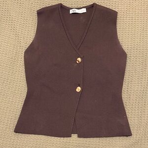 Zara Dark Purple Sweater Vest with Gold Buttons